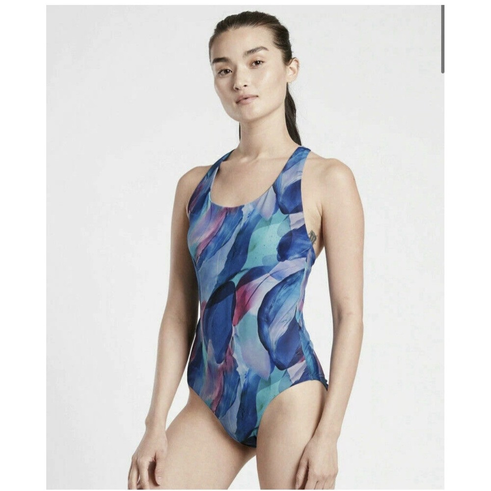 Athleta Bathing Suit Medium Malibu Printed Swimsuit Make A Splash Cool NNN16-3